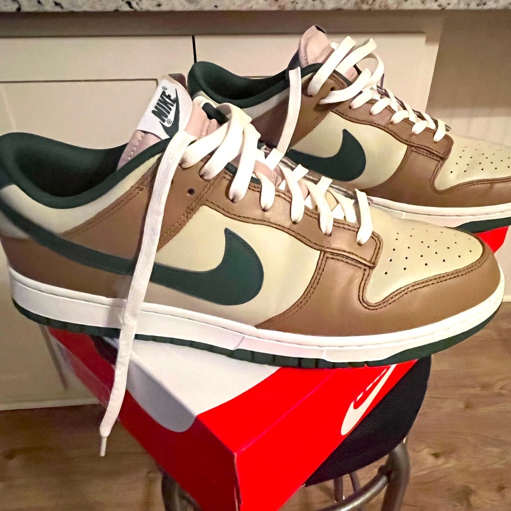 Nike Dunk Low Retro- size 12, green, brown and white